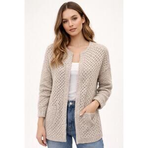 Massimo Dutti Gray Open Knit Cardigan Sweater Women’s XS Italian Yarn